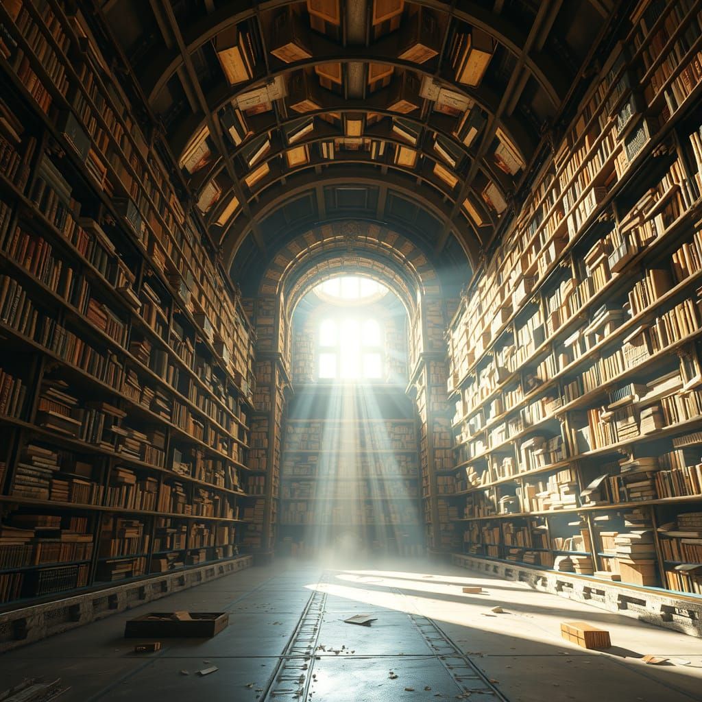 Infinite Library Portal in Ethereal Lighting
