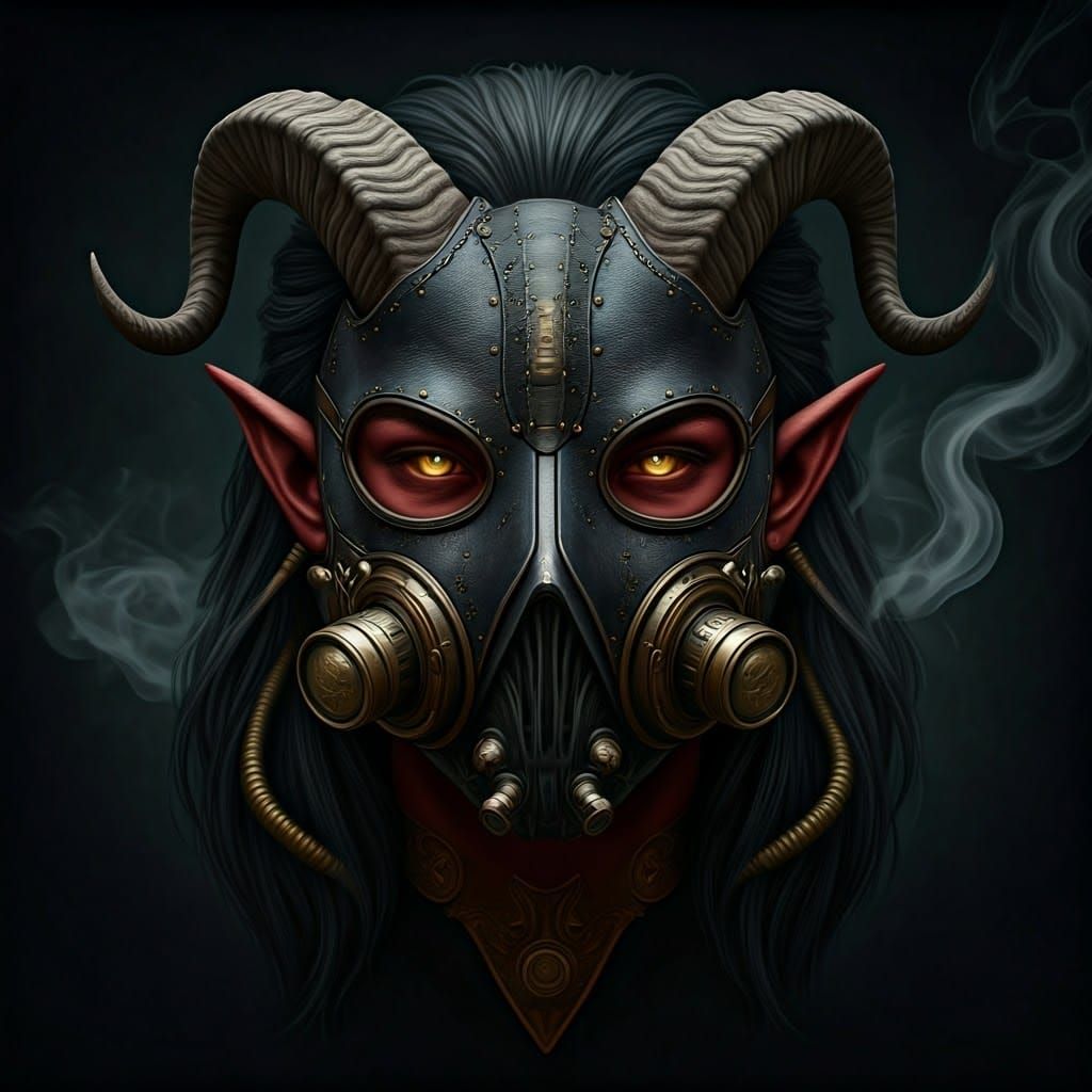 Tiefling with Steampunk Mask and Billowing Smoke