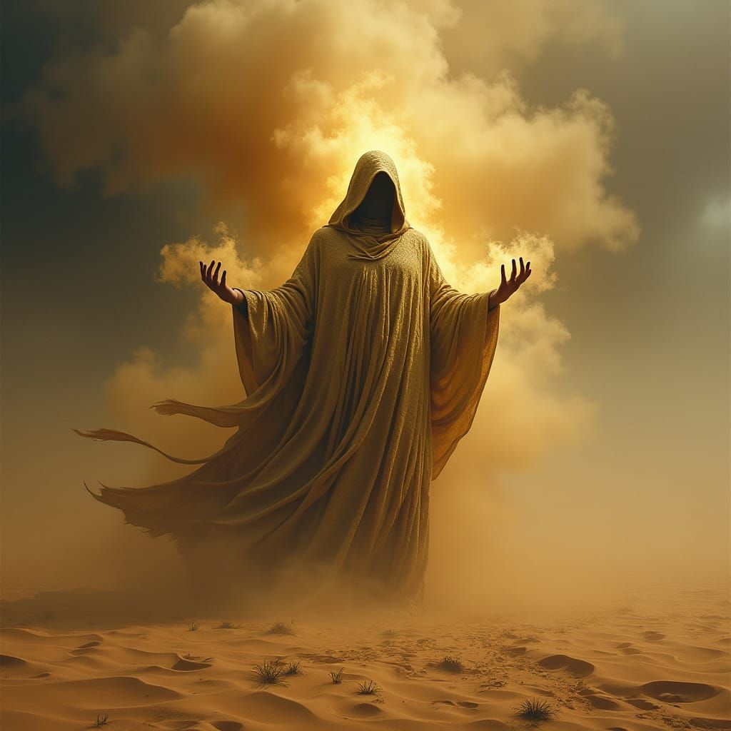 Brooding Figure Conjures Desert Storm in Dark Surrealist Sty...