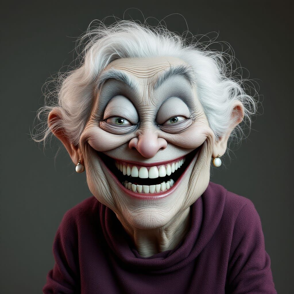Cartoon Caricature of a Laughing Grandma in 3D