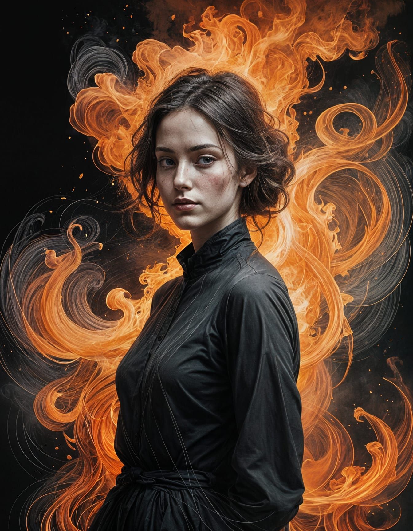 Curvy Figure Engulfed in Blazing Flames