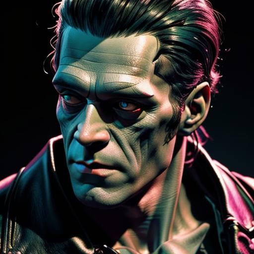 Detailed Frankenstein Portrait with Colorful Background