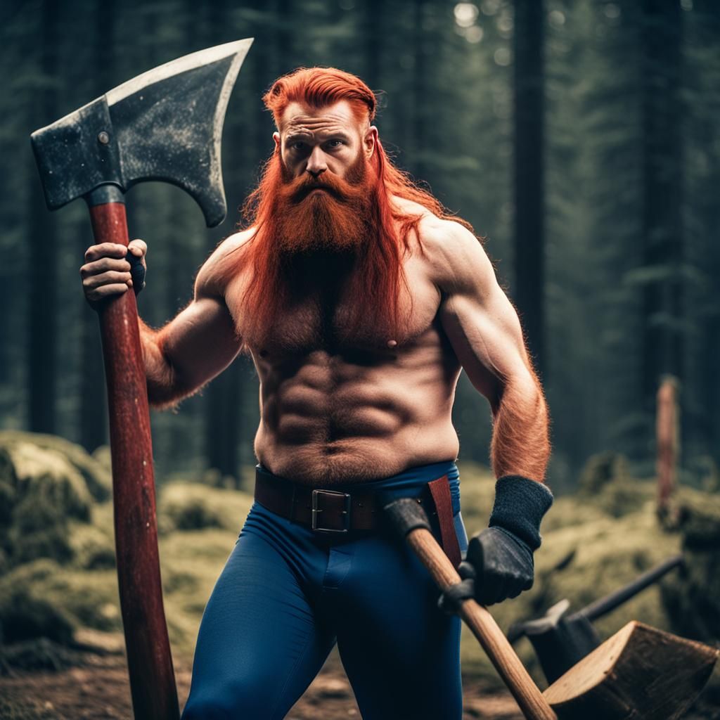 Hairy Lumberjack with Axe: Cinematic Film Still