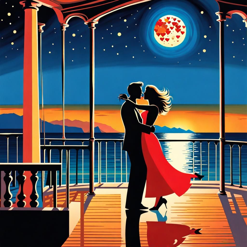Romantic Couple Dancing Under Moonlight: 1980s Style