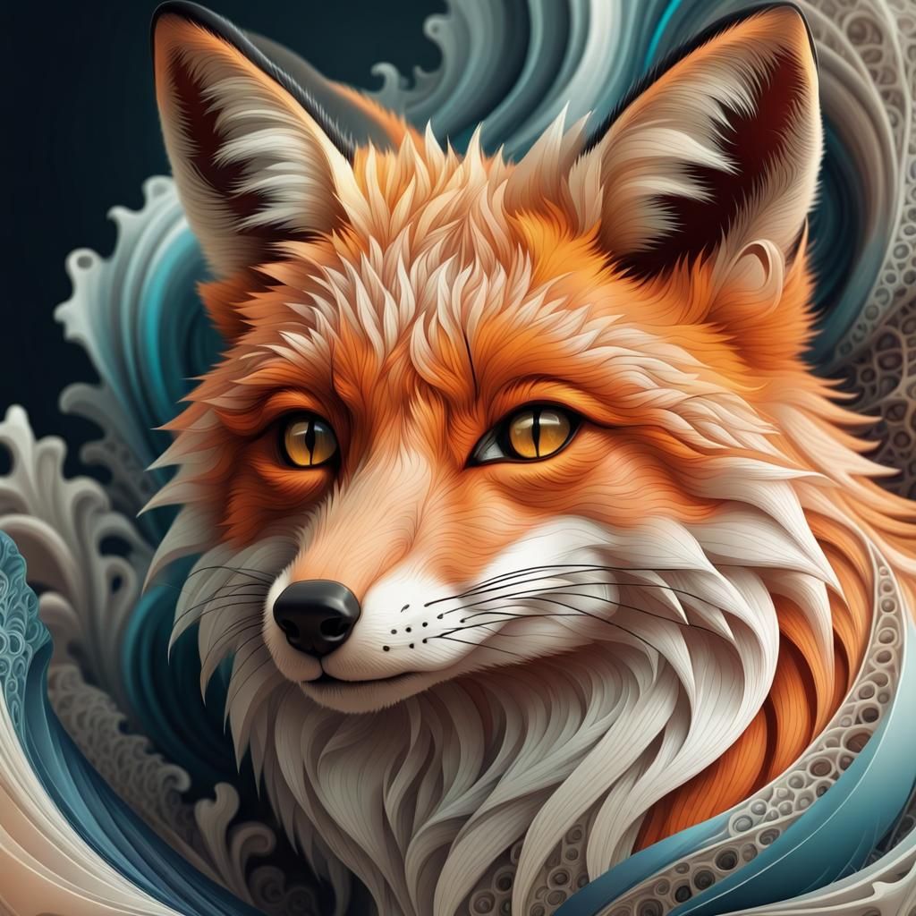 Hyperrealistic Fox Portrait in Mixed Media Style