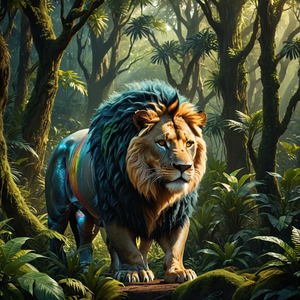 Lion Rhino Hybrid in Amazon Forest: Digital Art