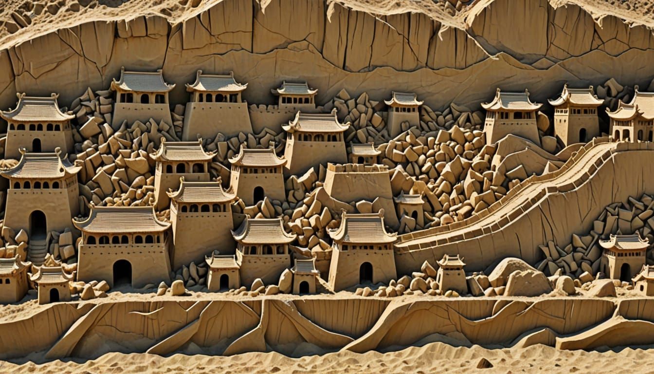 Ancient China's Great Wall Transformed in Vibrant Sand Art