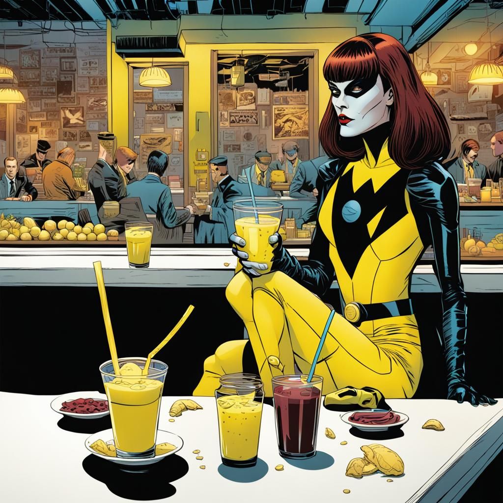Silk Spectre Sipping a Smoothie