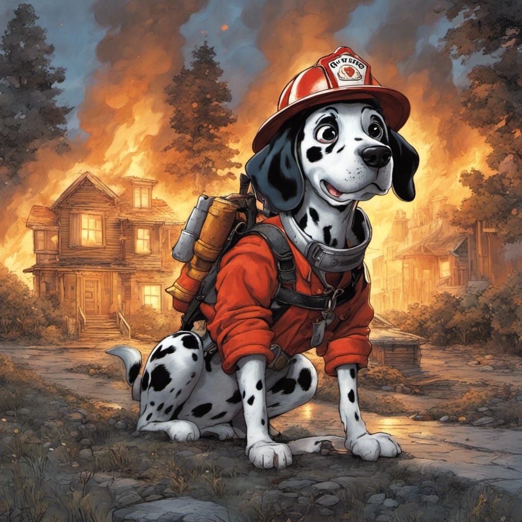 Dalmatian Firefighter in Pixar Cartoon Style