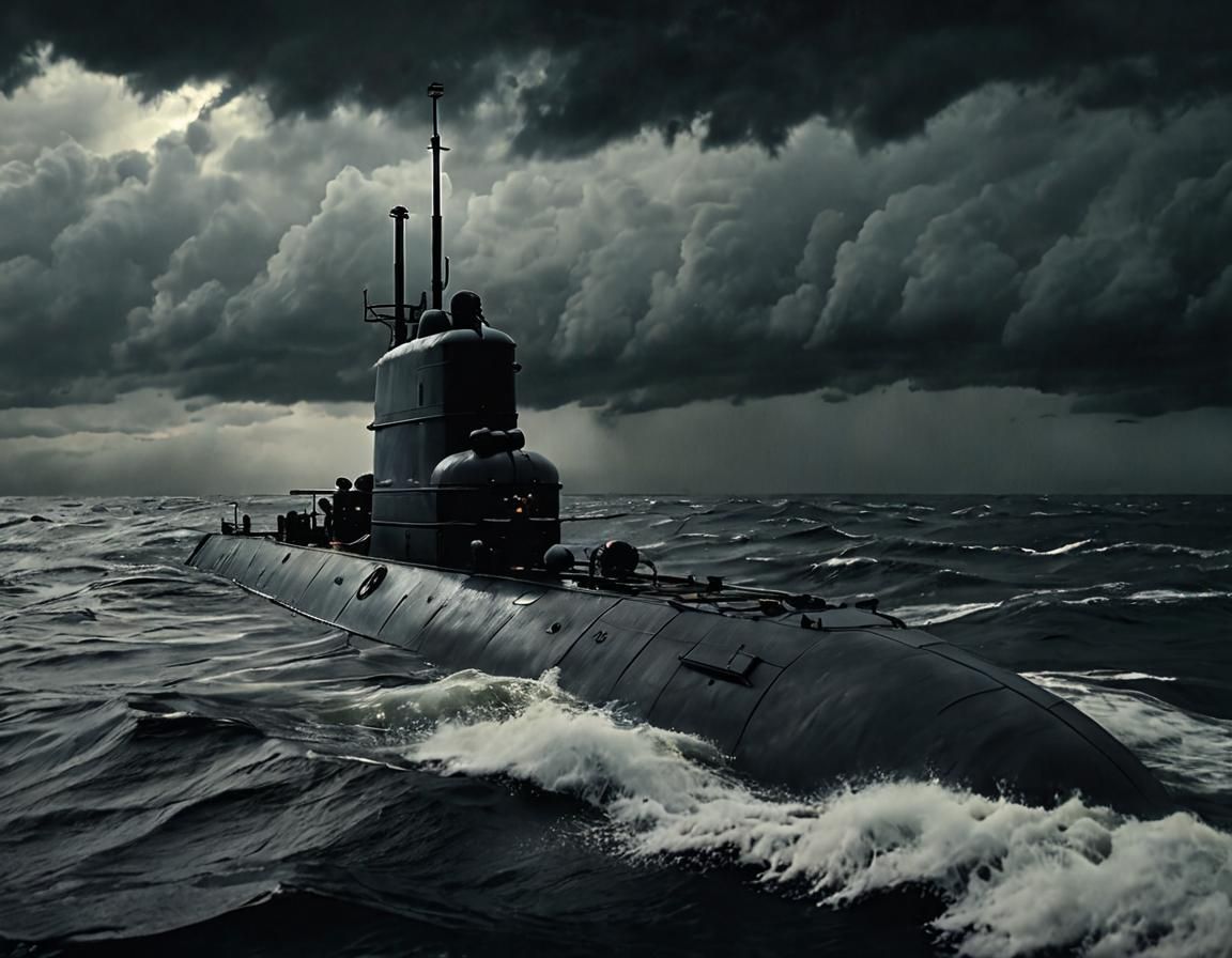 Battleship Through Periscope: Cinematic Stormy Sea