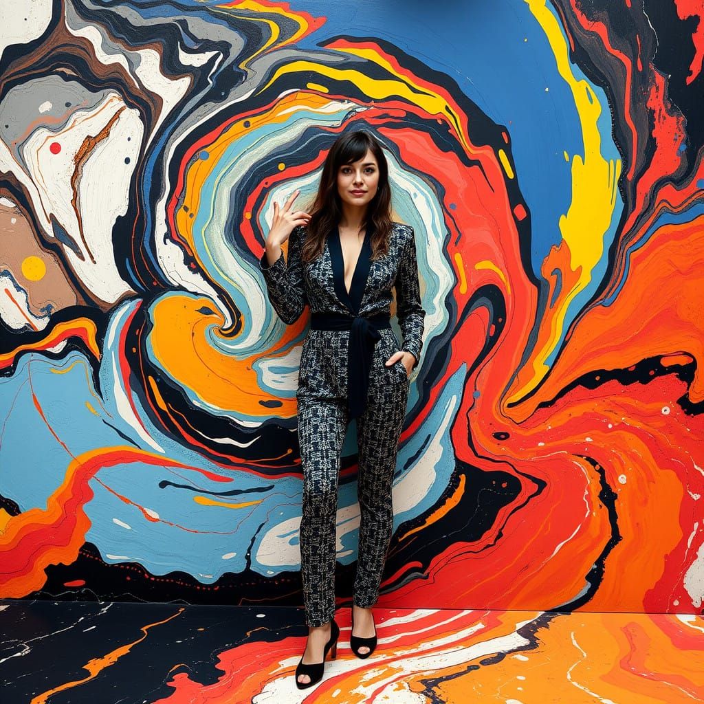 Dancer in Swirling Abstract Art