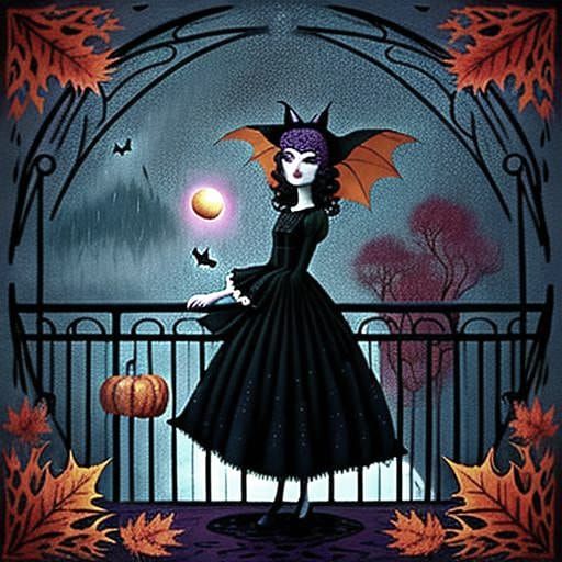 Pop Surrealist Girl with Bat and Cat Illustration