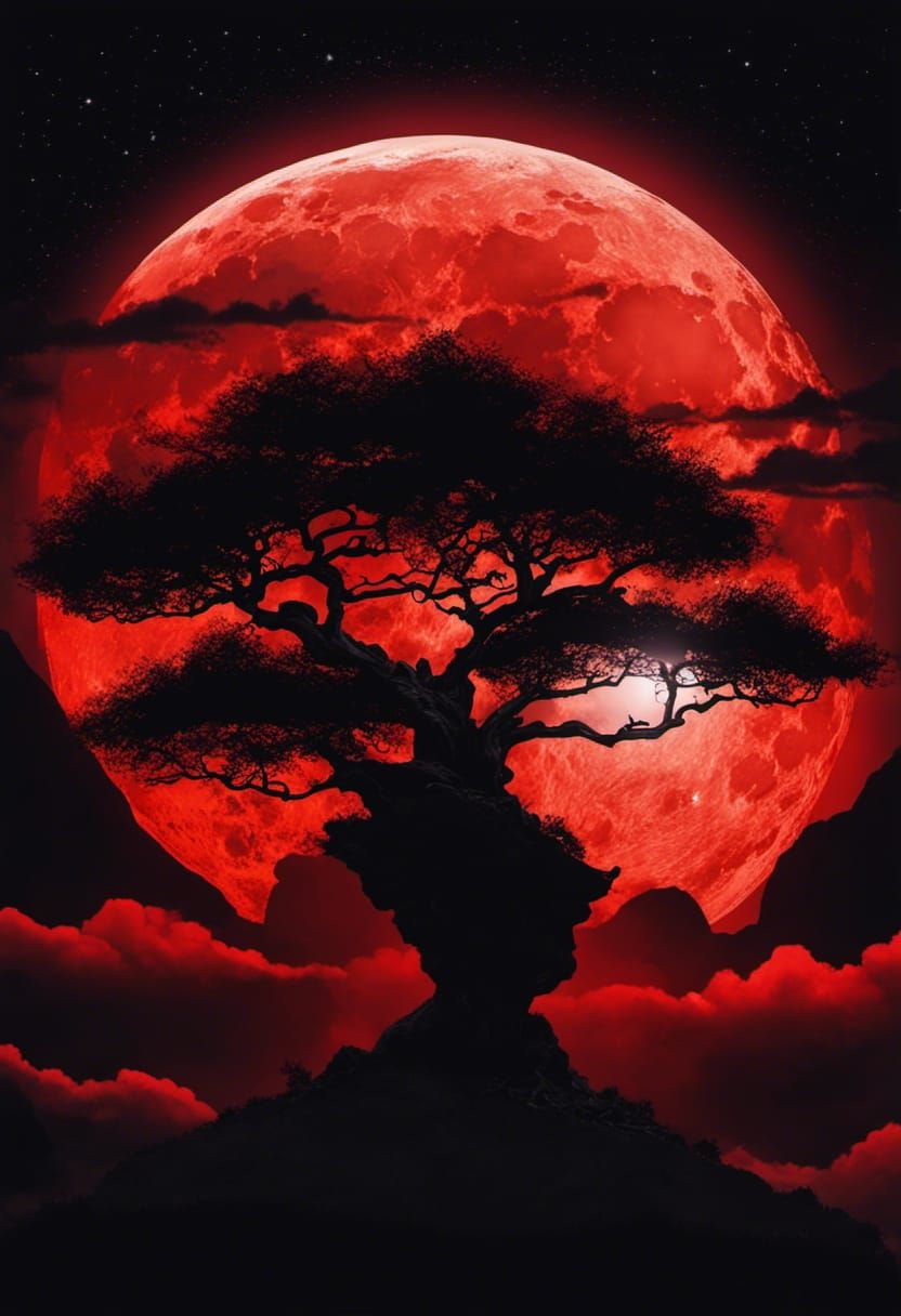 Fantasy Red Moon Cloud Formation Rising