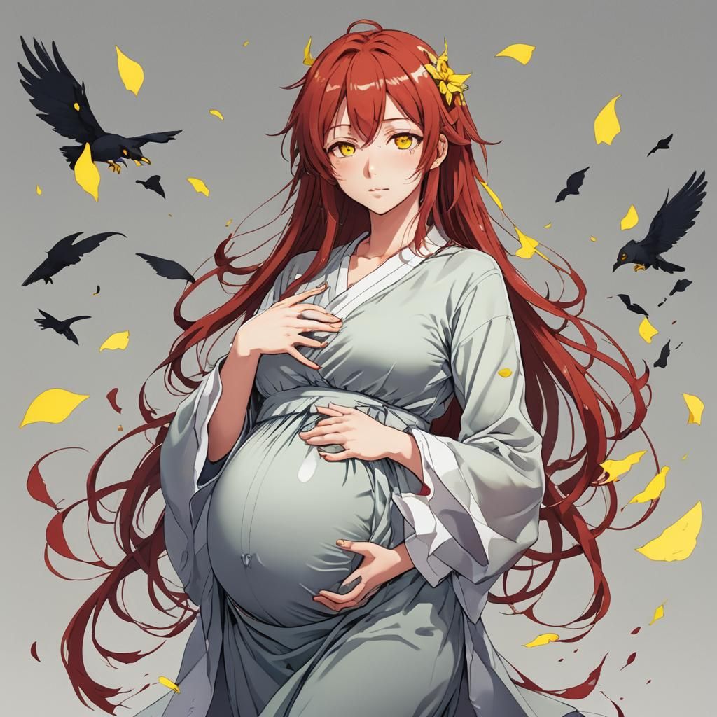 Pregnant Anime Woman with Red Hair