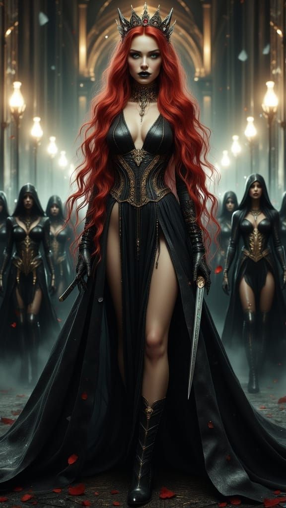 Regal Redhead Queen with Crown and Assassin Army