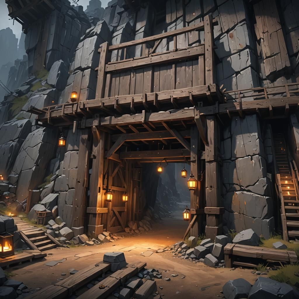 Dramatic Mine Entrance Concept Art in Anime Style