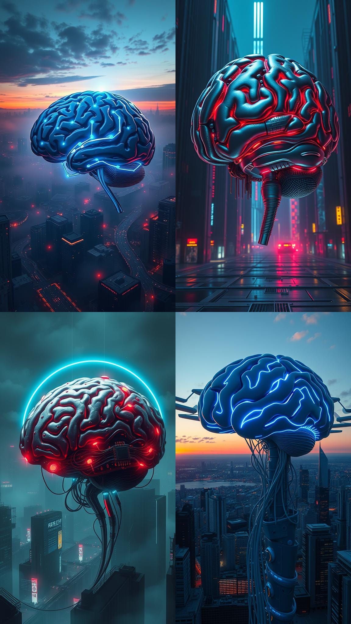 Human Brain as Hard Drive in Cyberpunk Style