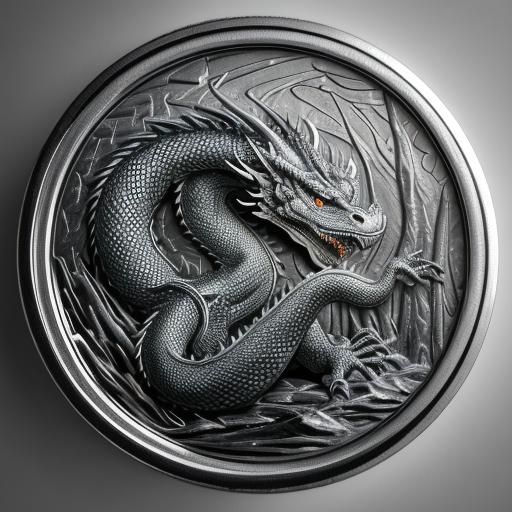 Silver Oriental Dragon Coin with Crystal Edge