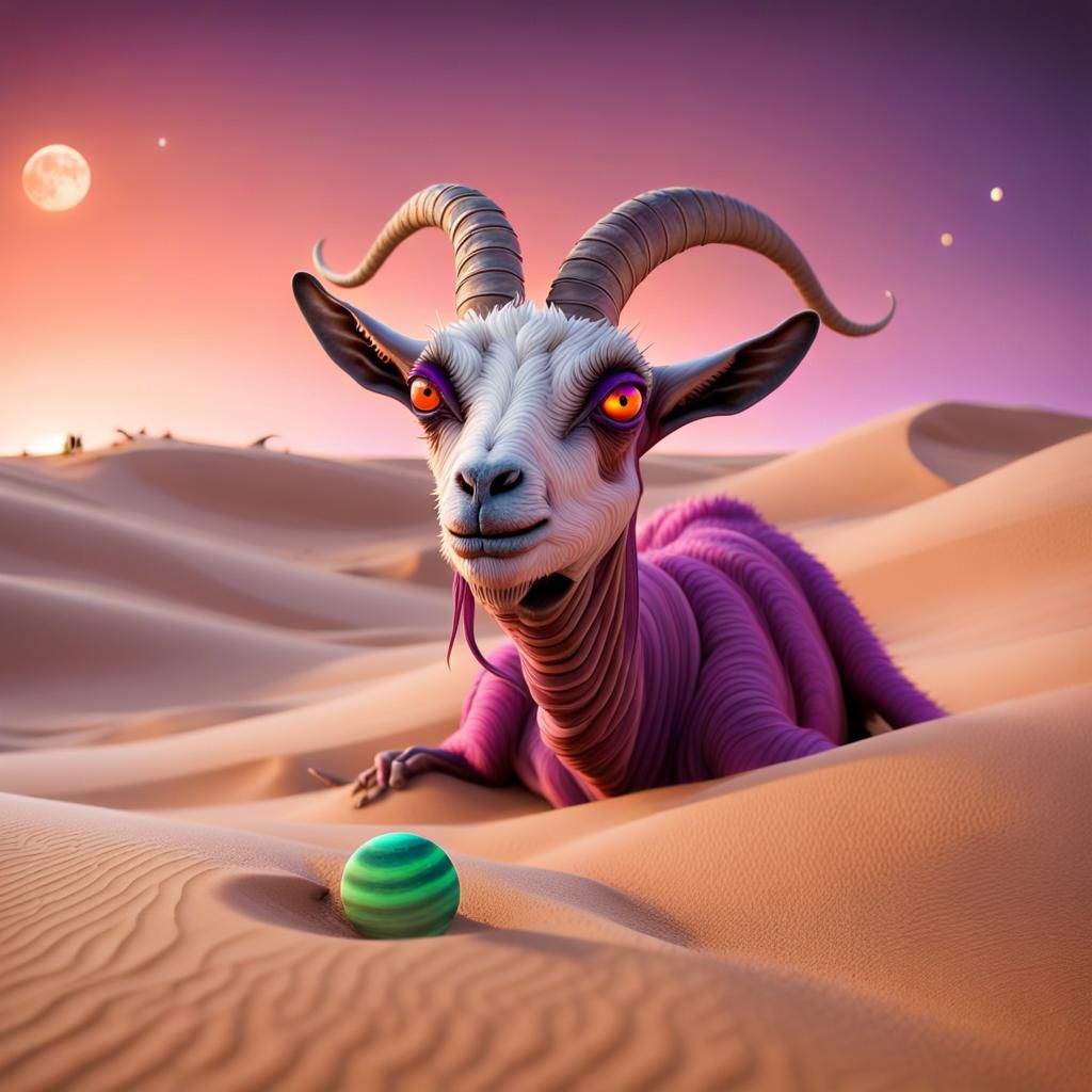 Alien Landscape: Sandworm Hunts Goat on Distant World