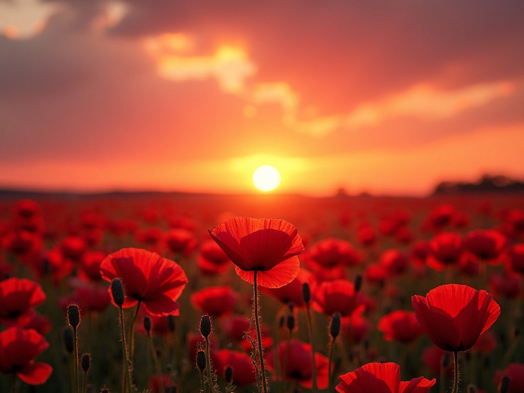 Red Poppy Field at Sunset