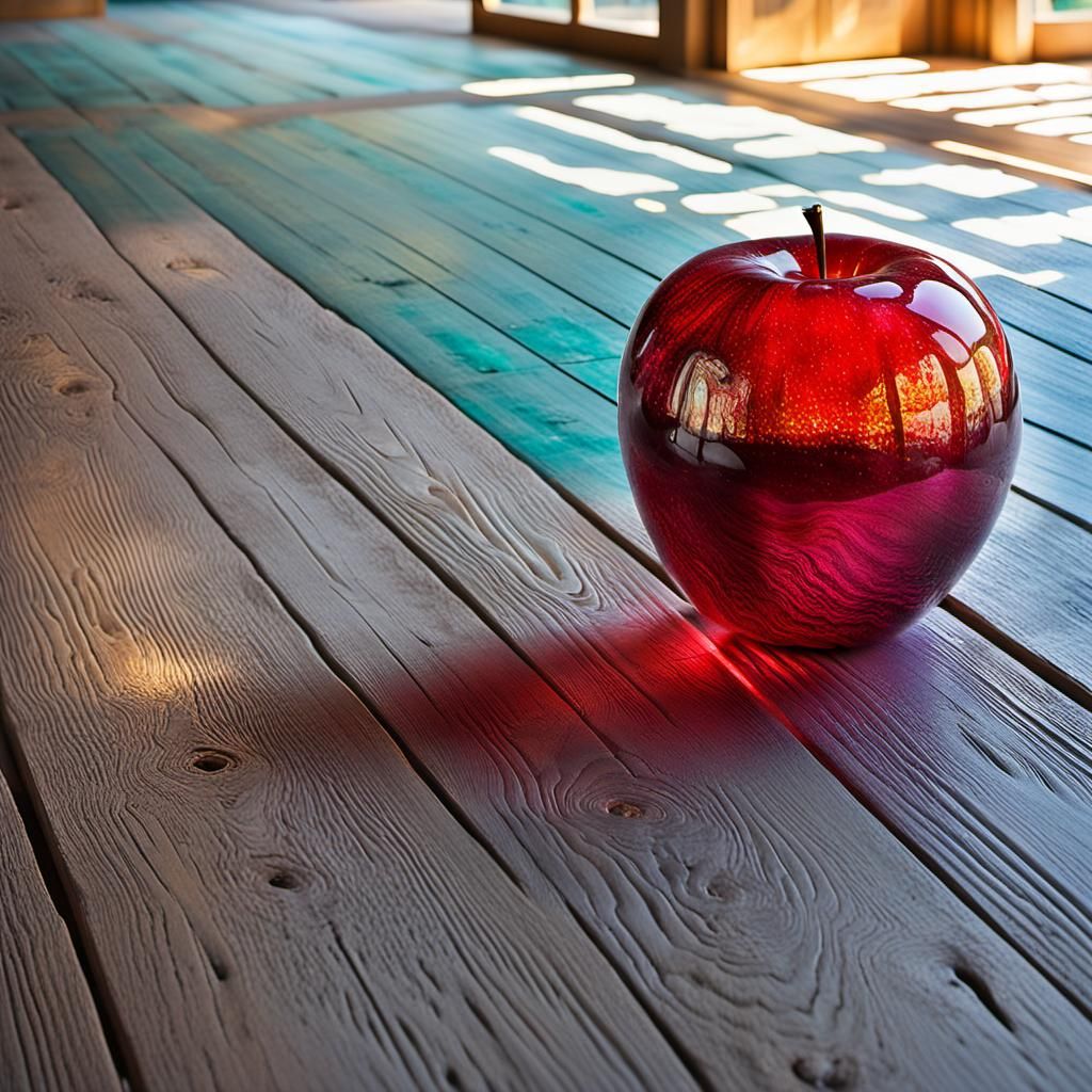 Radiant Red Glass Apple in Golden Light