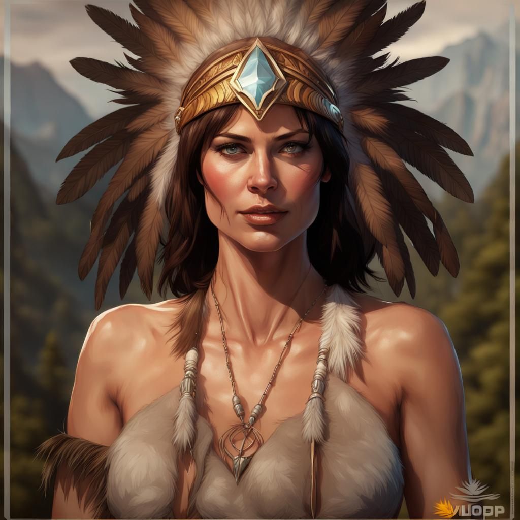 Eagle Headdress Cavewoman Portrait in Detailed Digital Art