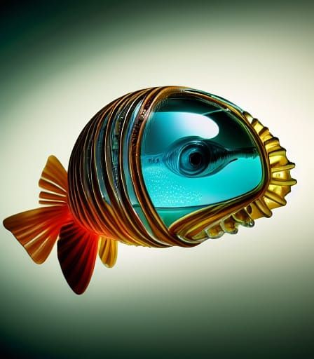 Alien Fish Encased in Crystal: Hyperrealistic Art