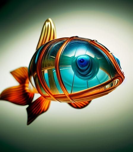 Alien Fish Encased in Aqua Crystal: Hyperrealistic Photo