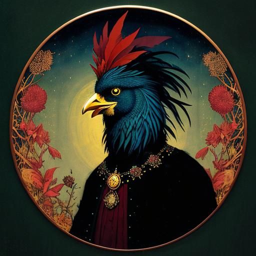 Intricate Chicken Portrait in Maximalist Collage Style