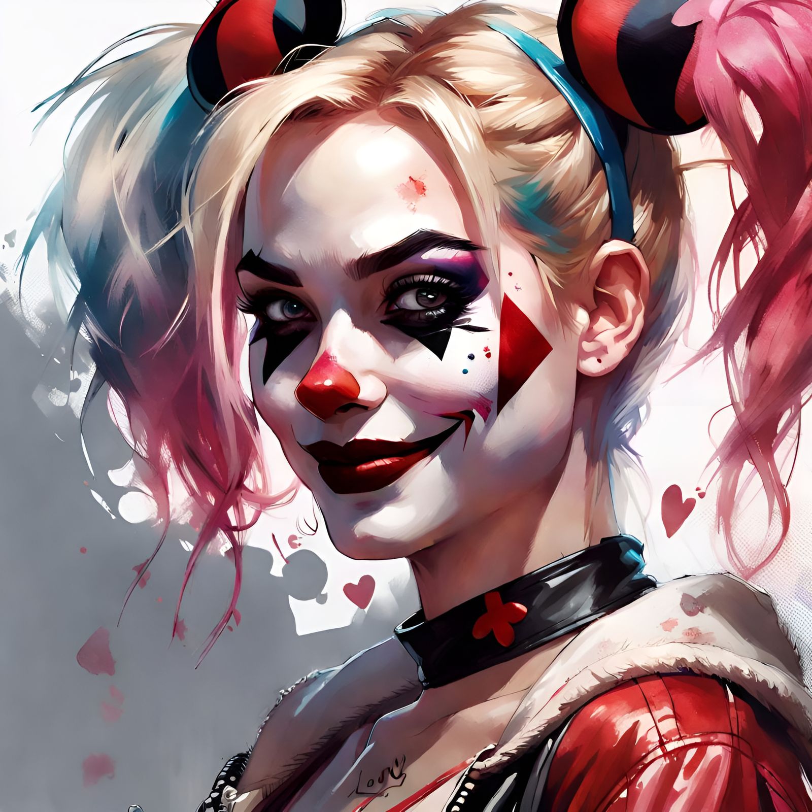 Harley Quinn Portrait with Minnie Ears in Digital Art