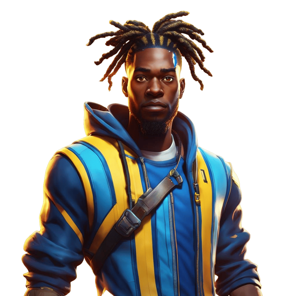 Fortnite-Style Character: Man in Blue Jumpsuit