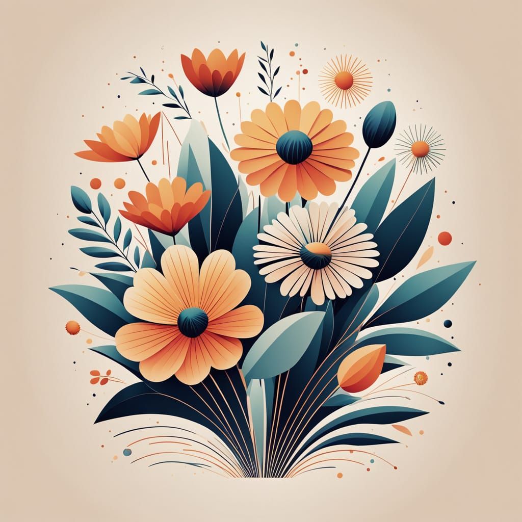 Retro Minimalist Floral Illustration
