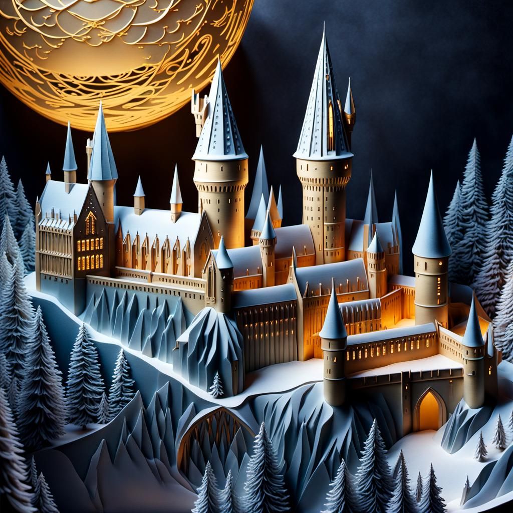 Hogwarts Kirigami Panorama in Pearlescent Winter