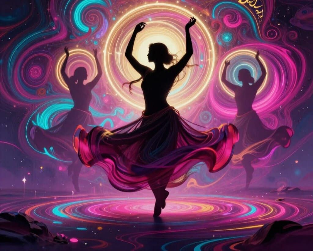 Mystical Sufi Dancers with Neon Halos