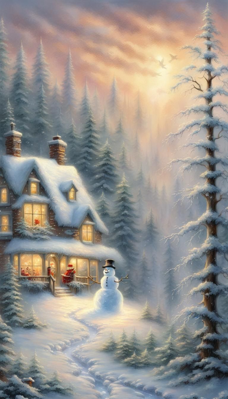 Ethereal Snowman in Misty Forest