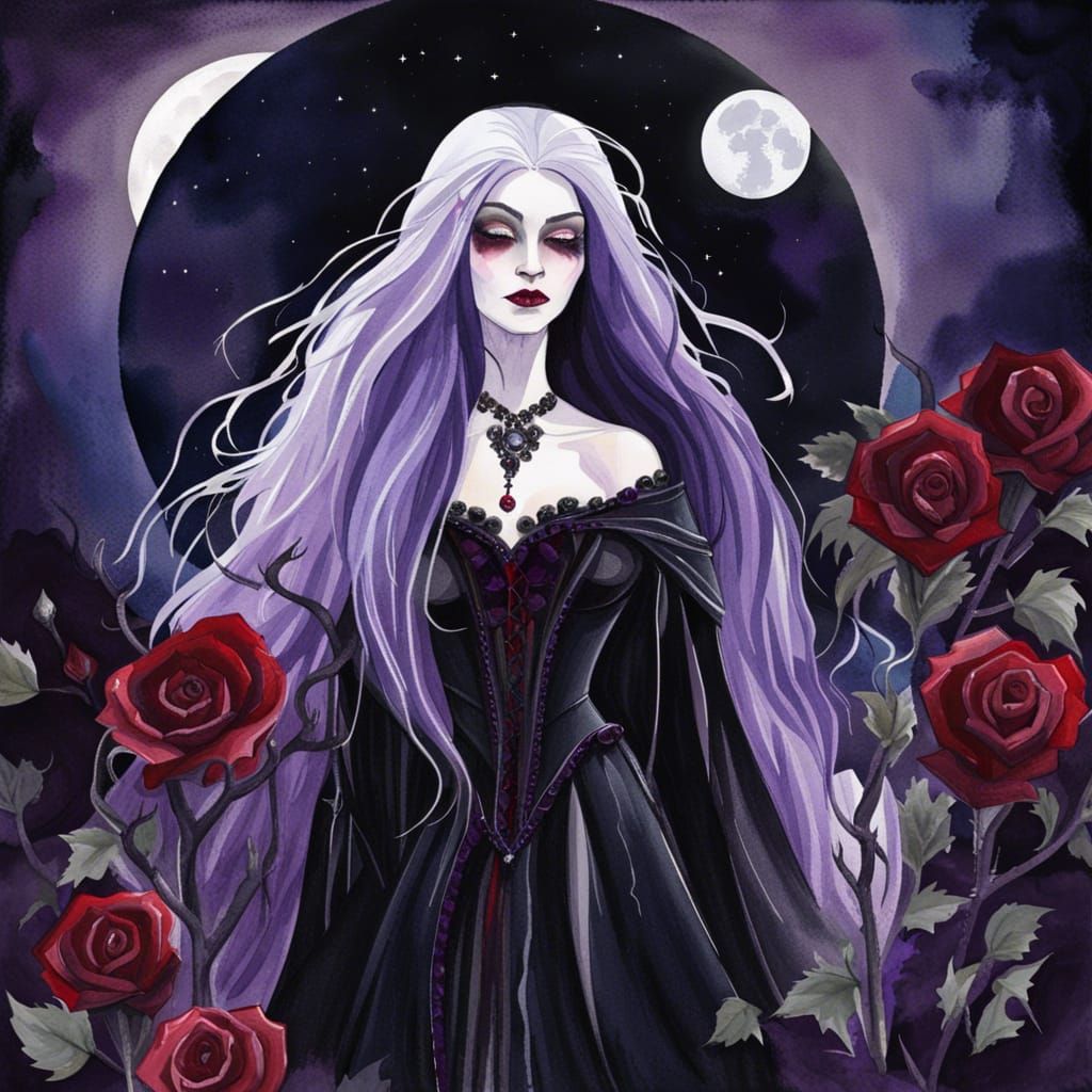 Gothic Vampire Princess Portrait in Gouache Style