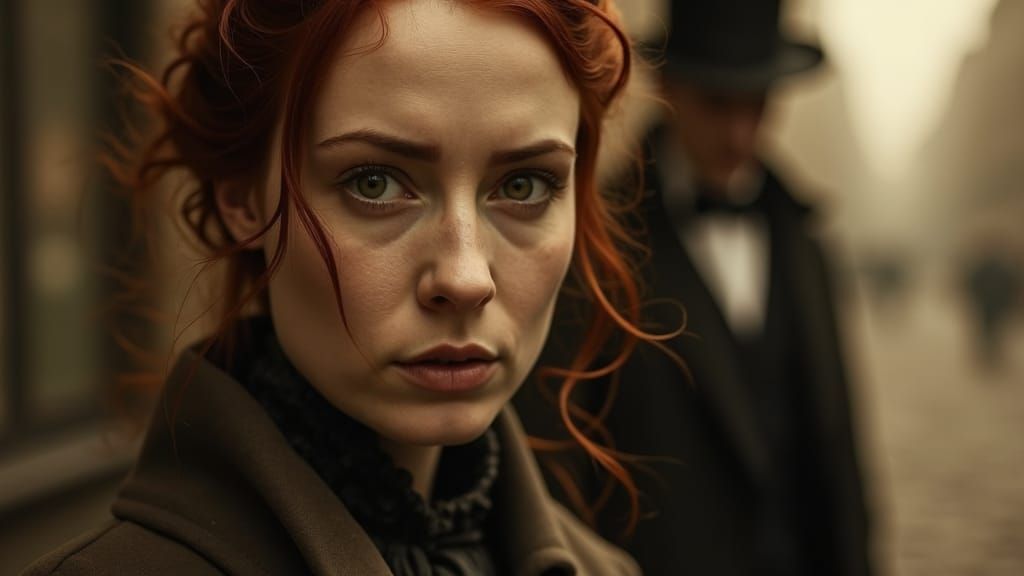 Victorian Woman Fleeing in Sepia Tone Photograph