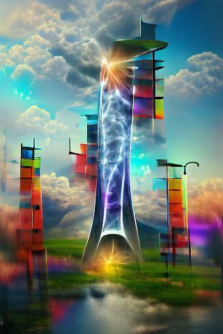 Cosmic Tuning Fork Tower. Futuristic. City. 8K 3D. VRay. Dev...