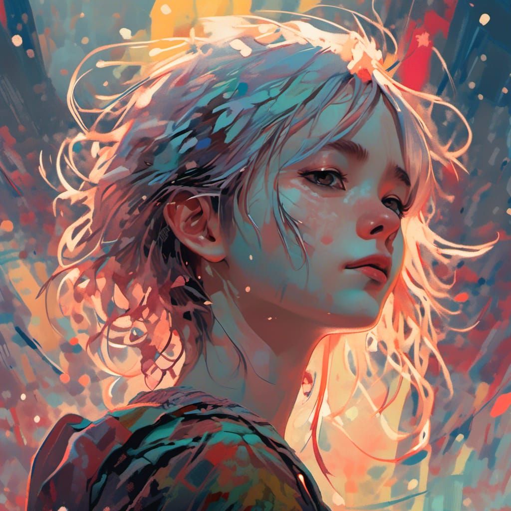 Winter Blizzard Digital Watercolor of Woman