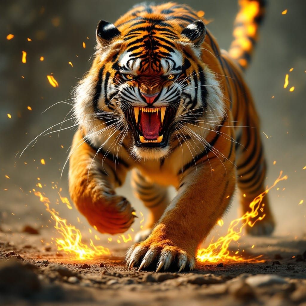 Fierce Tiger Attack with Golden Energy Streak