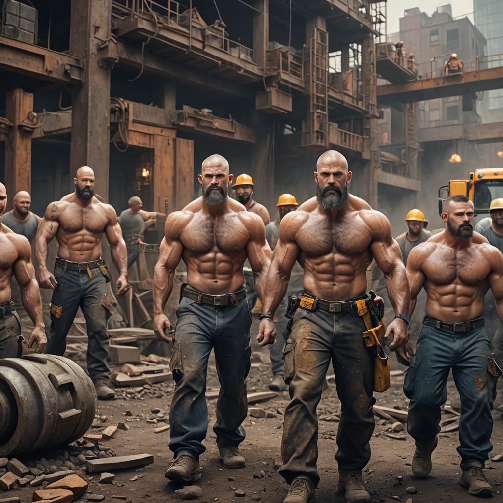 Muscled Construction Workers: Detailed Fantasy Art
