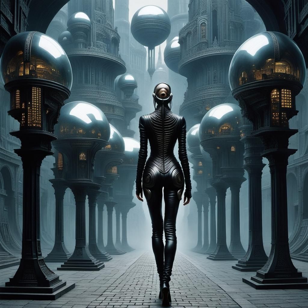 Cyborg Street Warrior in Dreamlike Cyberpunk City