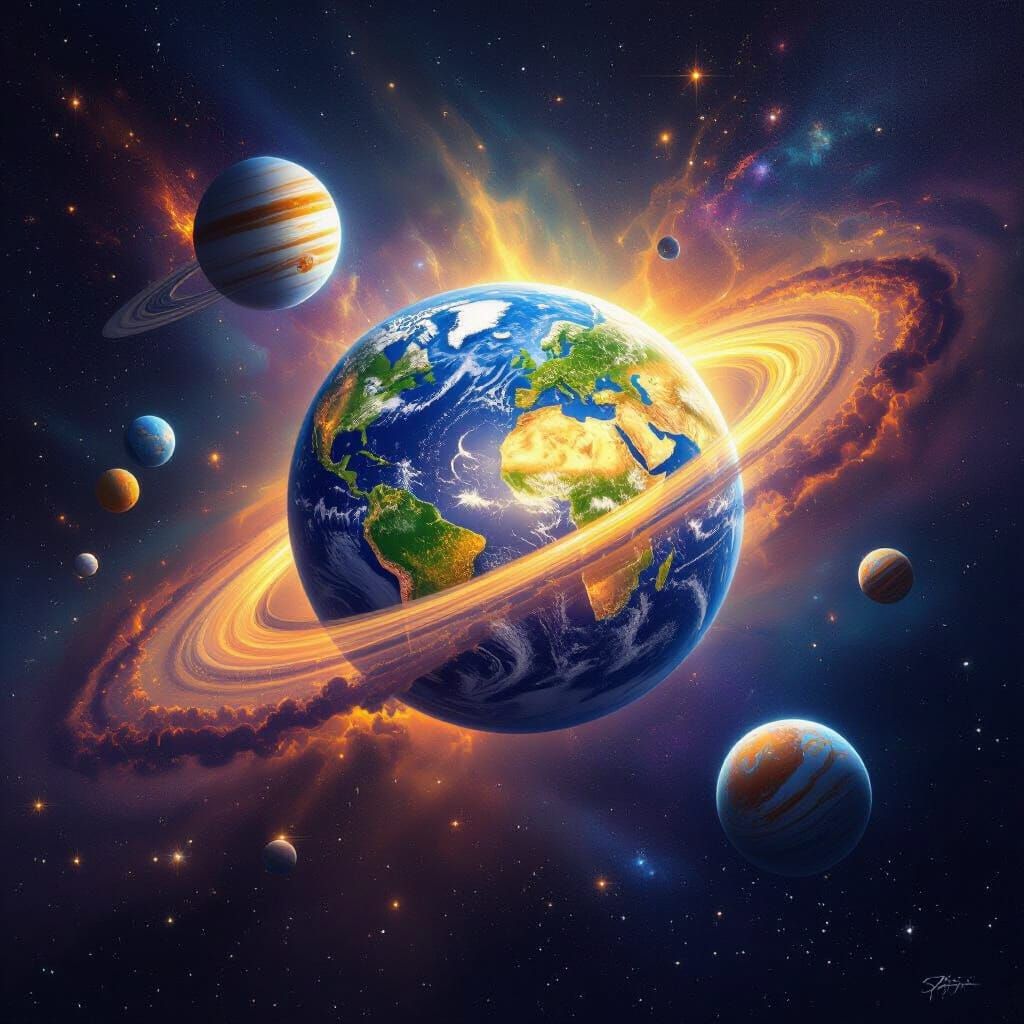 Earth in Vibrant Solar System with Milky Way Galaxy