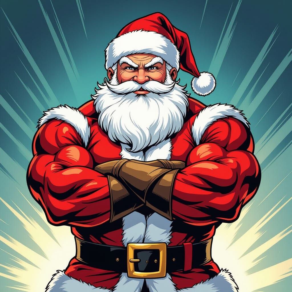 Muscular Santa Claus in Heroic Comic Style