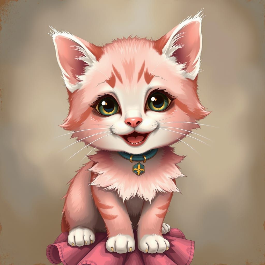 Pastel Goth Kitten Girl in Whimsical Cartoon Style