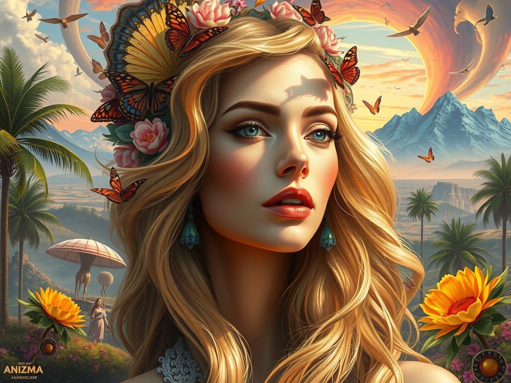 Hyper-Realistic Goddess in Dreamlike Landscape