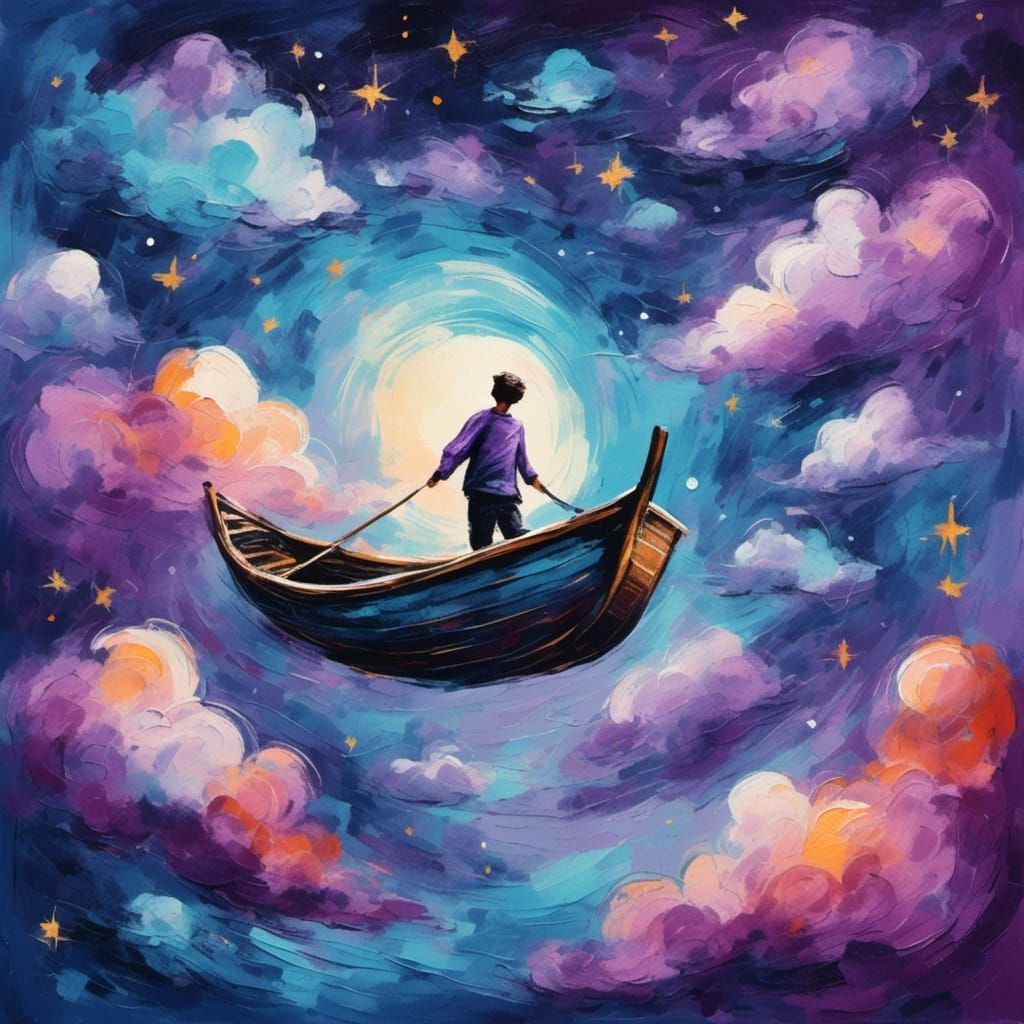 Surreal Person Floating Between Worlds: Oil Painting