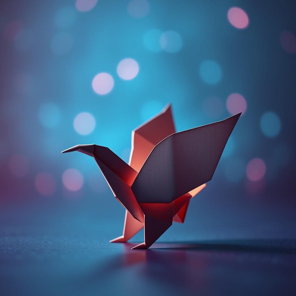 Intricate Origami Bird with Bioluminescent Glow