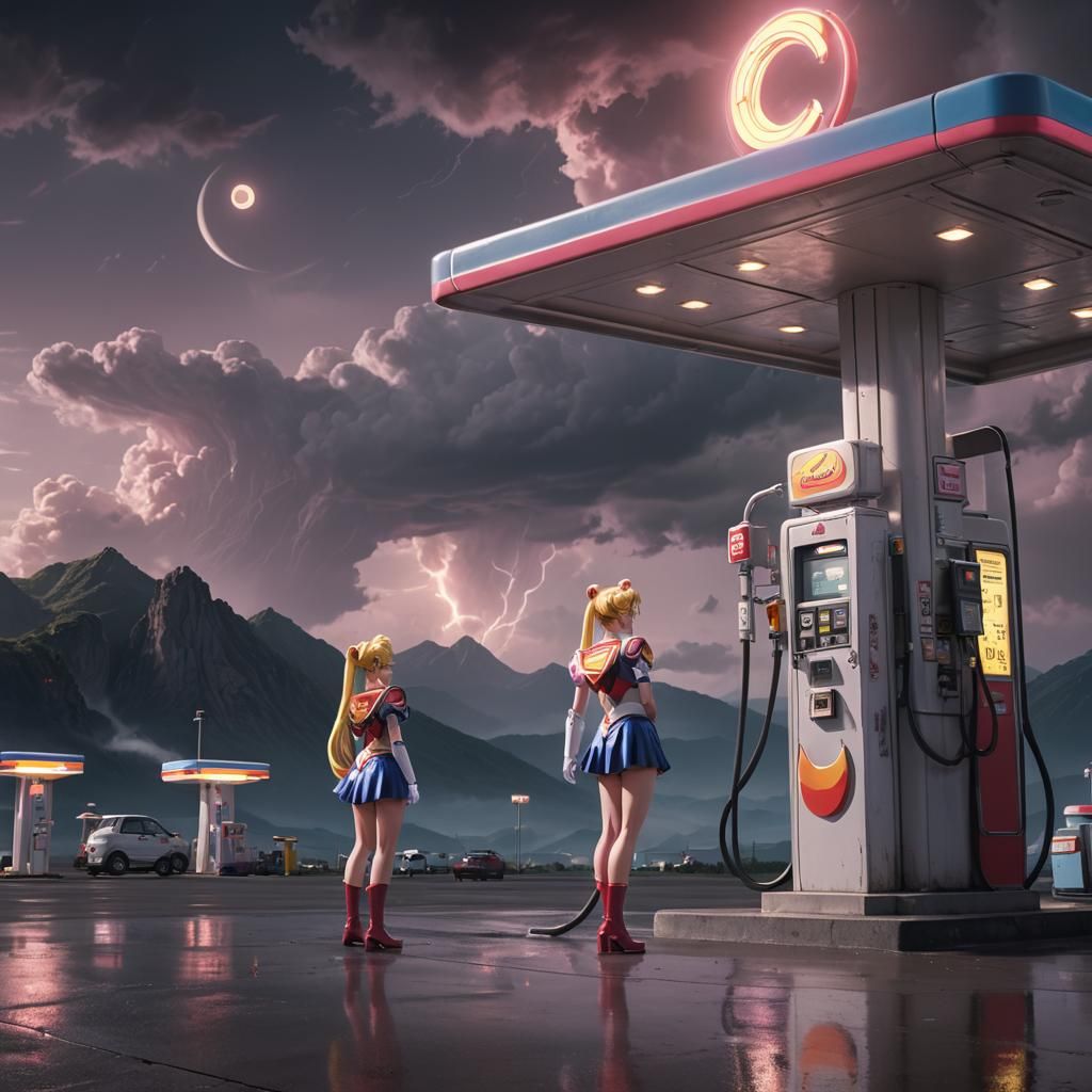 Sailor Moon at Alien Gas Station on Floating Mountain