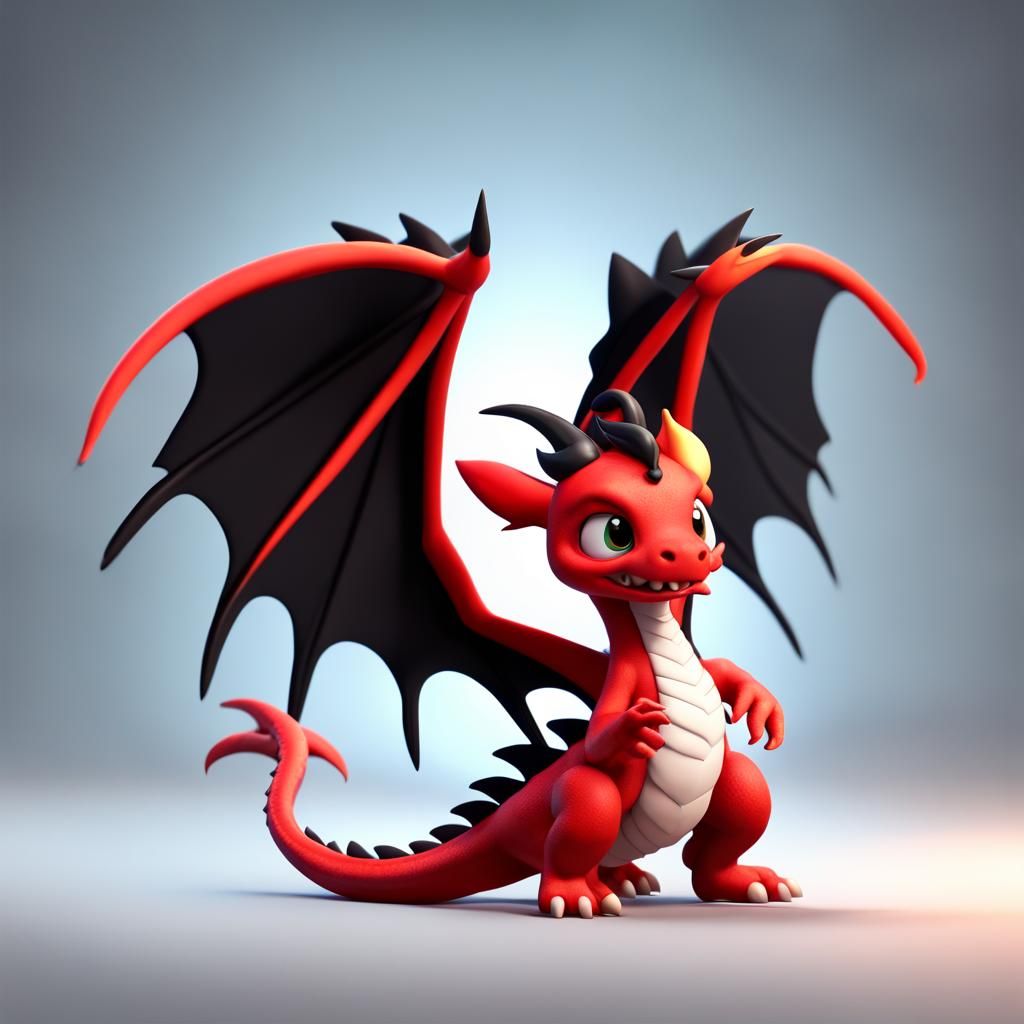Red Chibi Dragon Breathing Fire: Pixar Style 3D Render